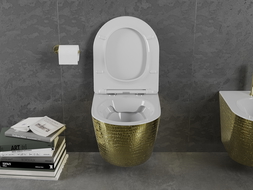 Mexen Lena WC dubuo be ratlankio su lėtai nusileidžiančiu plonu dangčiu, duroplast, balta/auksinė žvynelių raštas - 30224008