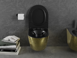Mexen Lena WC dubuo be Ratlankio su Lėtai Nusileidžiančiu Plonu Dangčiu, Duroplast, Juodas Matinis/Auksinis Žvynų Raštas - 3022?