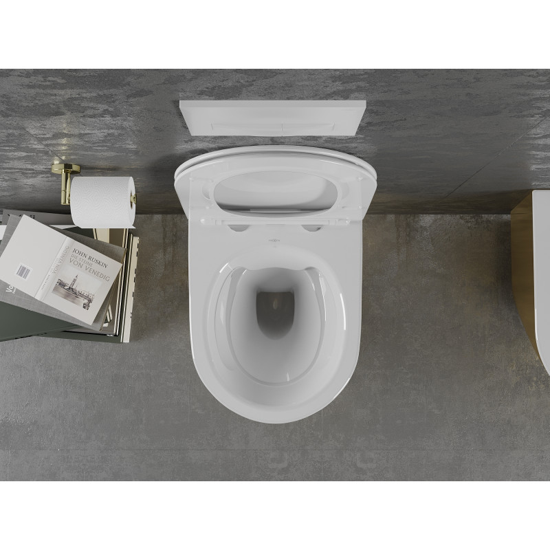 Mexen Lena wc dubuo be ratlankio su lėtai nusileidžiančiu plonu dangčiu, duroplastikas, balta/auksinė - 30224006
