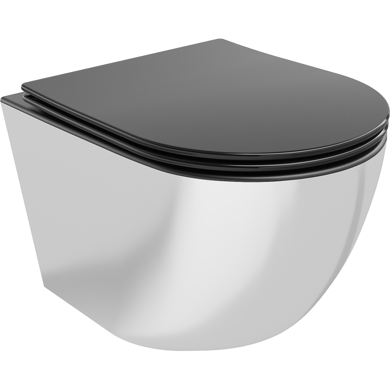 Mexen Lena WC puodas be kraštu su plona lėtai nusileidžiančia dangčiu, duroplast, juoda matinė/sidabrinė - 30224074