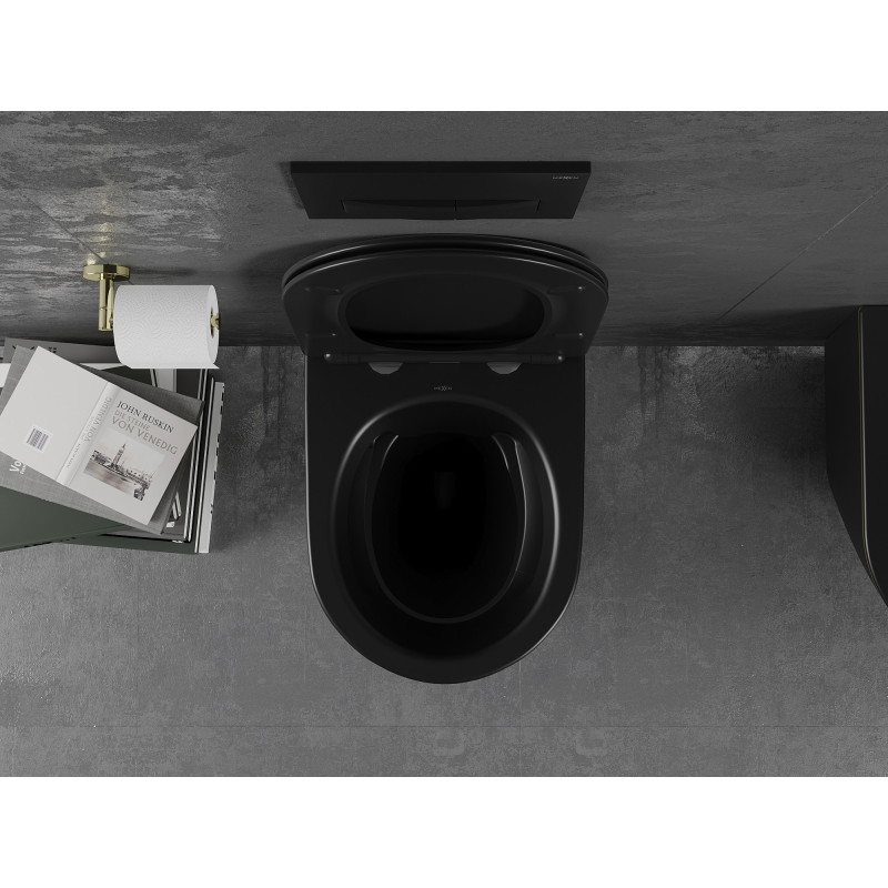 Mexen Lena WC dubuo be ratlankio su lėtai nusileidžiančiu plonu dangčiu, duroplast, juoda matinė/auksinė linija - 30224075