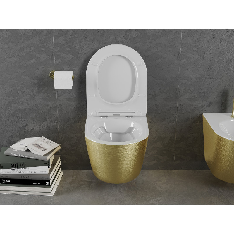 Mexen Lena wc dubuo be ratlankio su lėtai nusileidžiančiu slim dangčiu, duroplastikas, balta/auksinė linijų raštas
