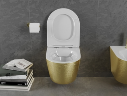 Mexen Lena WC dubenėlis be apvado su lėtai nusileidžiančiu dangčiu slim, duroplastik, baltas/auksinis linijų raštas - 30224007