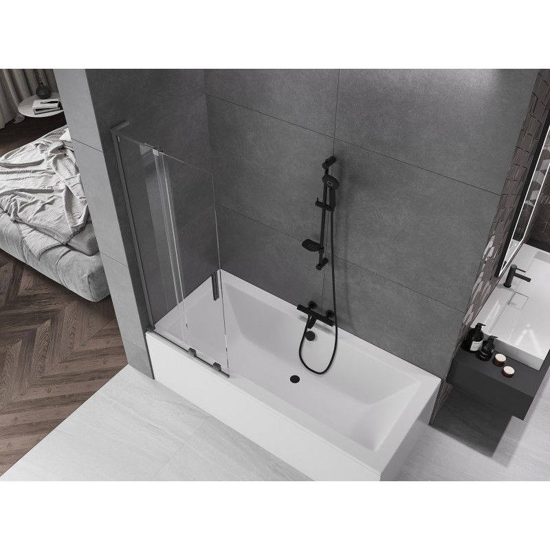 Mexen Velar L vonios ekrano durys, 2-jų dalių slankios 70 x 150 cm, skaidrios, gun metal - 896-070-003-01-95