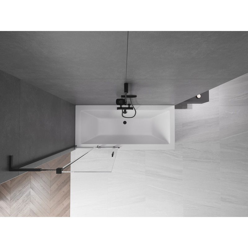 Mexen Velar L vonios sienelė, dviejų dalių, slankiojanti 80 x 150 cm, skaidri, juoda - 896-080-003-01-70