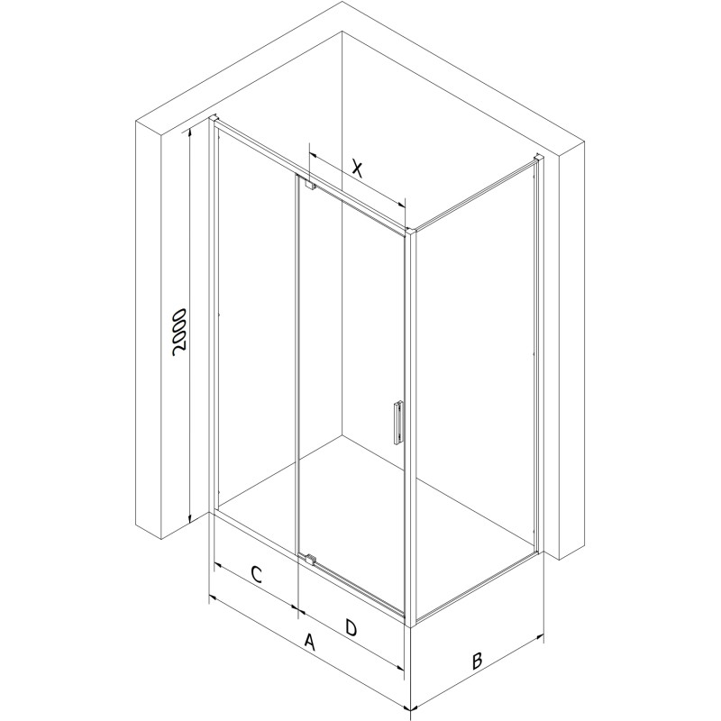 Mexen Exo-R varstoma dušo kabina 140 x 110 cm, skaidri, juoda - 819-140-110-70-00