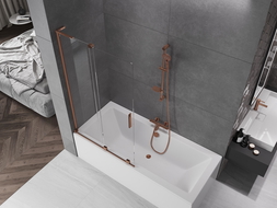 Mexen Velar L vonios pertvara dviejų dalių, stumdomas, 100 x 150 cm, permatomas, šlifuotas varis - 896-100-003-01-65