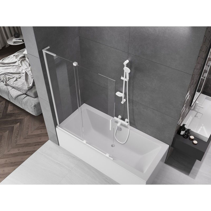 Mexen Velar L dvikryklis vonios ekrano dangtis 120 x 150 cm, permatomas, baltas - 896-120-003-01-20