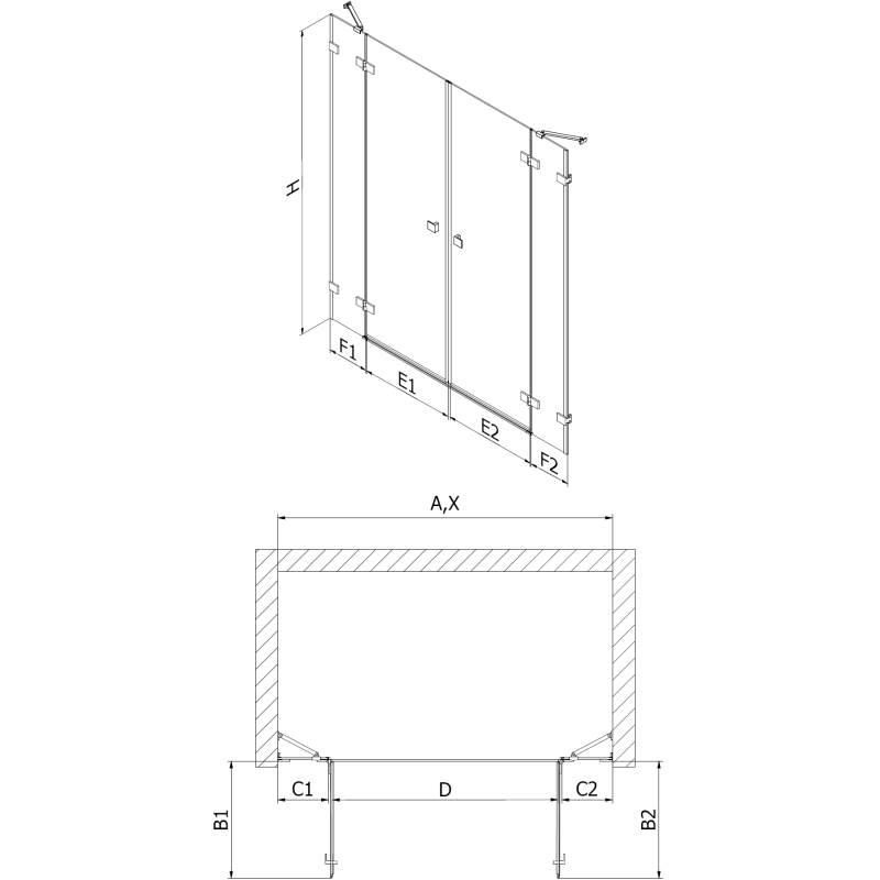 Mexen Lunar Dvigubi 160 cm stumdomosios dušo durys, skaidrios, chromuotos - 834D-160-000-01-00