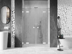 Mexen Lunar Dvigubos atsidarančios dušo durys 150 cm, permatomos, baltos - 834D-150-000-20-00