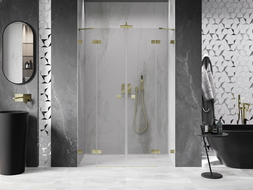 Mexen Lunar Dvigubos dušo durys 160 cm, skaidrios, šlifuotas auksas - 834D-160-000-55-00