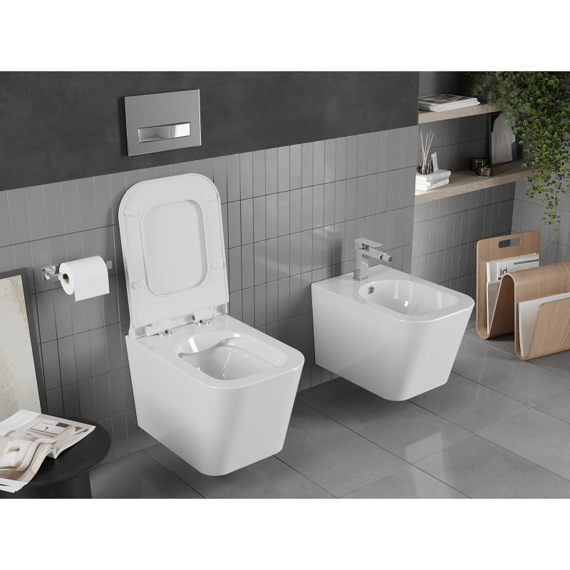 Mexen Teo Rimless WC dubuo su lėtai nusileidžiančia plona dangčiu, duroplastikas, balta blizgi - 30850700