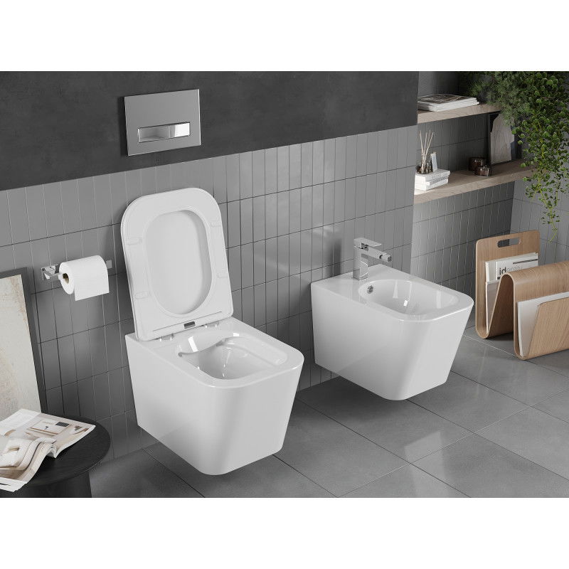 Mexen Teo wc dubuo Rimless su lėtai nusileidžiančiu dangčiu slim, duroplast, blizgus baltas - 30850600