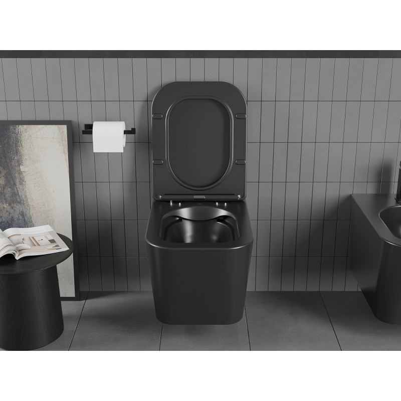Mexen Teo WC dubuo be ratlankio su lėtai nusileidžiančiu dangčiu slim, duroplastikas, juoda matinė - 30850685