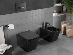 Mexen Teo bekontūris WC dubuo su lėtai nusileidžiančia plona dangteliu, duroplastinė, juoda blizgi - 30854070