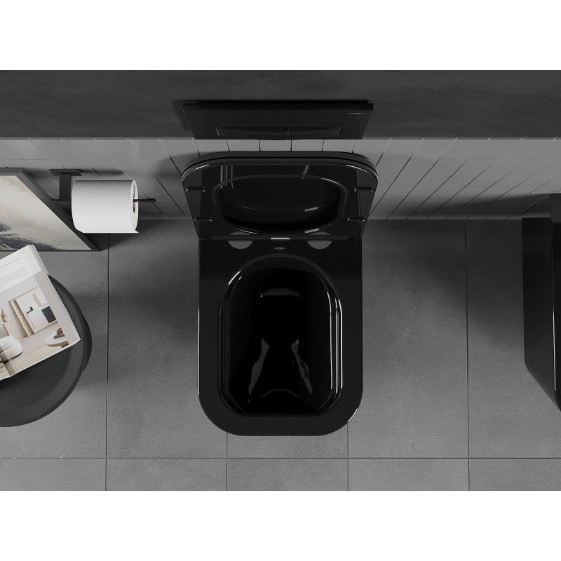 Mexen Teo tualeto dubuo Rimless su lėtai nusileidžiančiu plonu dangčiu, duroplastikas, blizgus juodas - 30854070