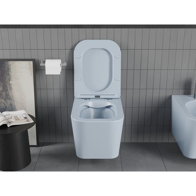 Mexen Teo WC dubenėlis rimless su lėtai nusileidžiančiu slim dangčiu, duroplast, pilkai-mėlynas matinis - 30854069