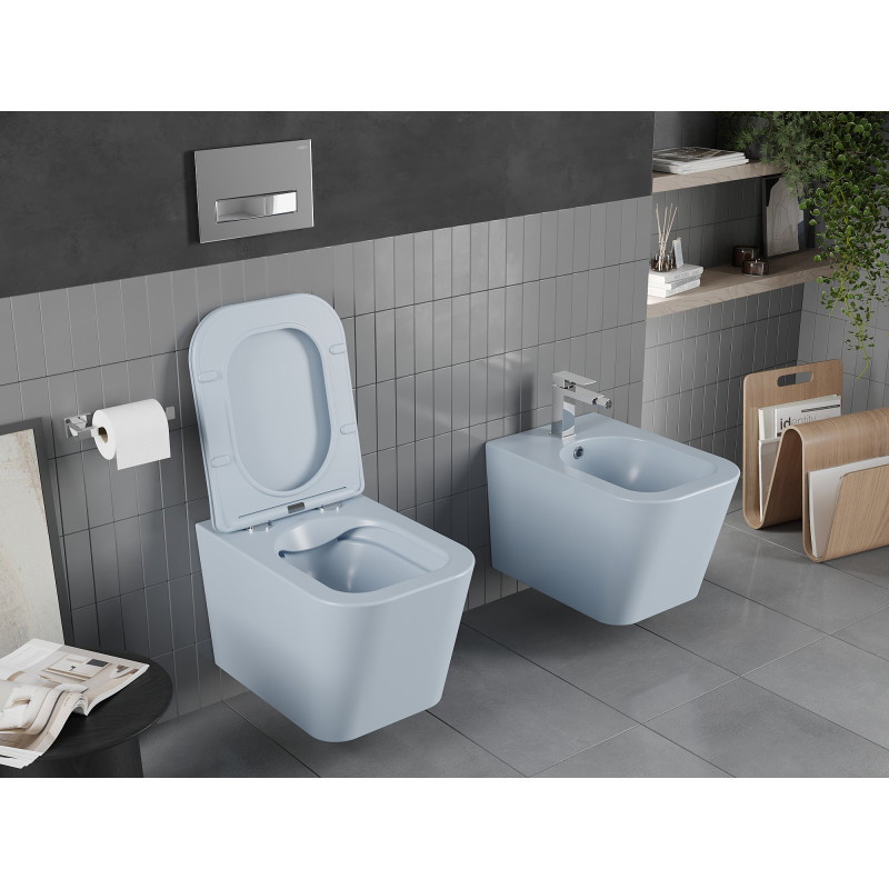 Mexen Teo WC dubenėlis rimless su lėtai nusileidžiančiu slim dangčiu, duroplast, pilkai-mėlynas matinis - 30854069