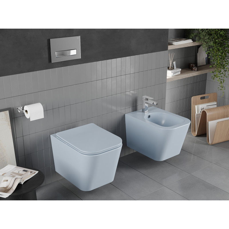 Mexen Teo WC dubenėlis rimless su lėtai nusileidžiančiu slim dangčiu, duroplast, pilkai-mėlynas matinis - 30854069