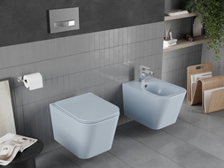 Mexen Teo WC dubenėlis be kraštų su lėtai nusileidžiančiu plonu dangčiu, duroplastiko, pilkai mėlyna matinė - 30854069