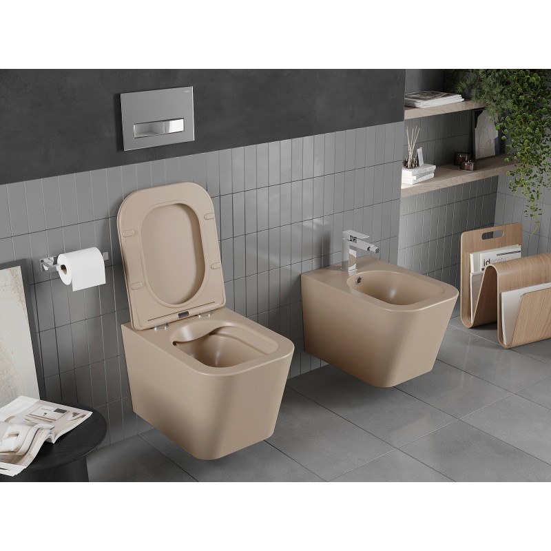 Mexen Teo WC dubuo be kraštų su lėtai nusileidžiančiu plonu dangčiu, duroplast, matinė kapučino spalva - 30854064