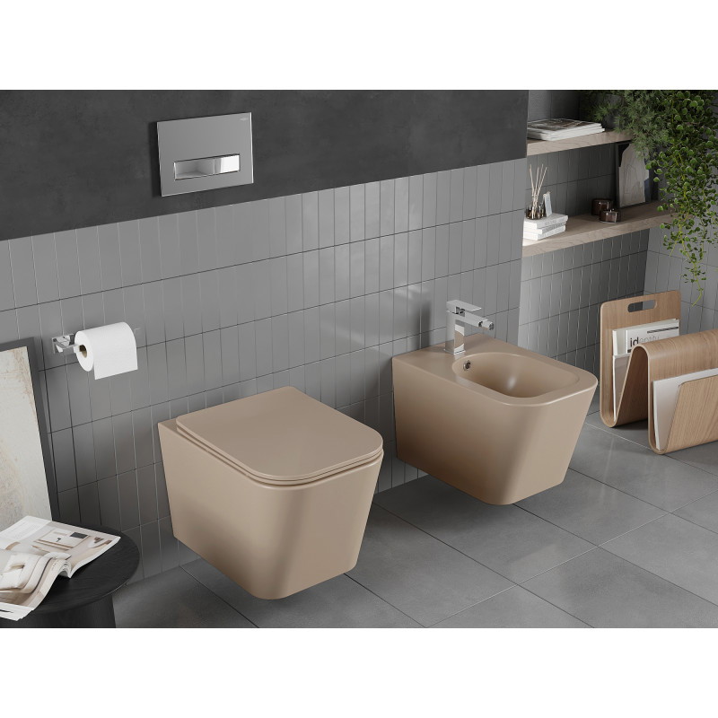 Mexen Teo WC dubuo be kraštų su lėtai nusileidžiančiu plonu dangčiu, duroplast, matinė kapučino spalva - 30854064