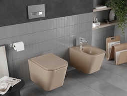Mexen Teo pakabinamas WC puodas be apvado su lėtai nusileidžiančiu plonu dangčiu, duroplast, matinė kapučino - 30854064
