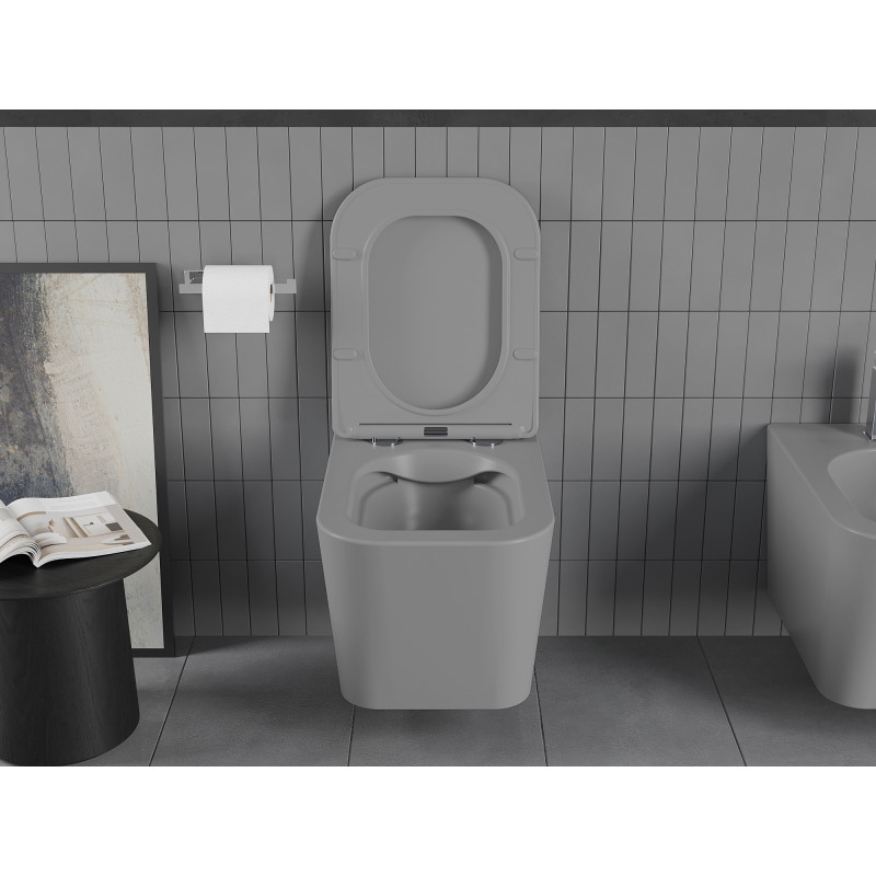 Mexen Teo wc puodas Rimless su lėtai nusileidžiančia slim sėdyne, duroplastas, šviesiai pilkas matinis - 30854061
