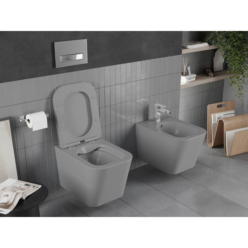 Mexen Teo wc puodas Rimless su lėtai nusileidžiančia slim sėdyne, duroplastas, šviesiai pilkas matinis - 30854061