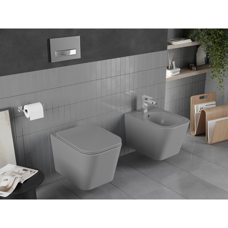 Mexen Teo wc puodas Rimless su lėtai nusileidžiančia slim sėdyne, duroplastas, šviesiai pilkas matinis - 30854061