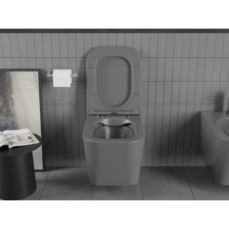 Mexen Teo wc dubuo Rimless su lėtai nusileidžiančiu dangčiu slim, duroplastikas, tamsiai pilka matinė - 30854071