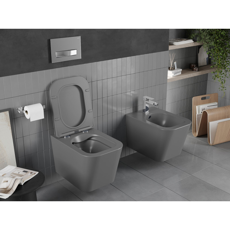 Mexen Teo wc dubuo Rimless su lėtai nusileidžiančiu dangčiu slim, duroplastikas, tamsiai pilka matinė - 30854071