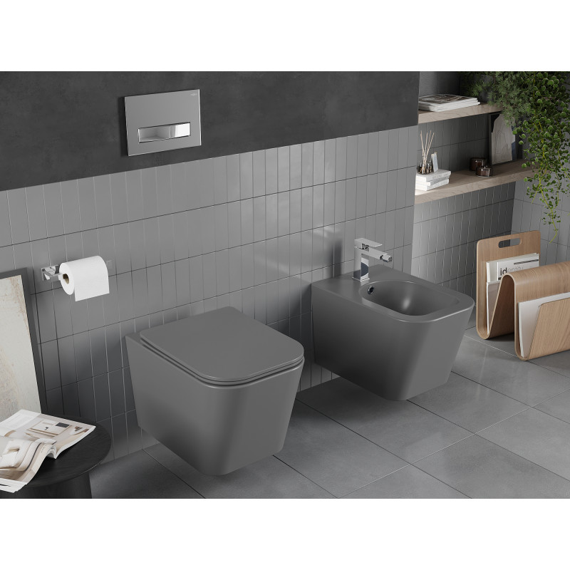 Mexen Teo wc dubuo Rimless su lėtai nusileidžiančiu dangčiu slim, duroplastikas, tamsiai pilka matinė - 30854071