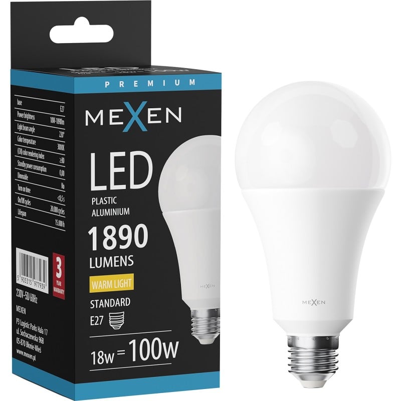 Mexen Nova LED lemputė E27, A70, 18W, Šilta - 3000K, 1890 lm - L100-E27-1830-01