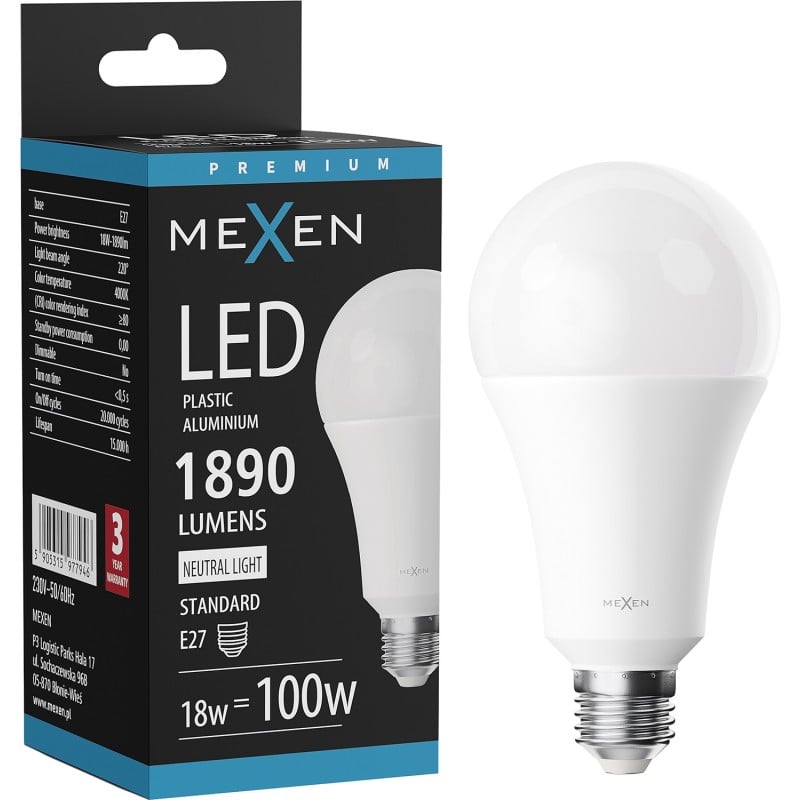 Mexen Nova LED lemputė E27, A70, 18W, Neutrali - 4000K, 1890 lm - L100-E27-1840-01