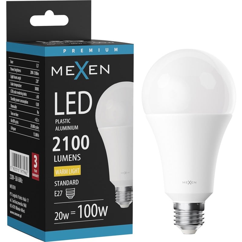 Mexen Nova LED lemputė E27, A70, 20W, Šilta - 3000K, 2100 lm - L100-E27-2030-01