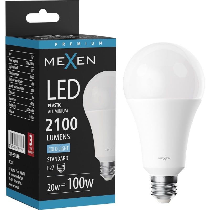 Mexen Nova LED lemputė E27, A70, 20W, Šalta - 6500K, 2100 lm - L100-E27-2065-01