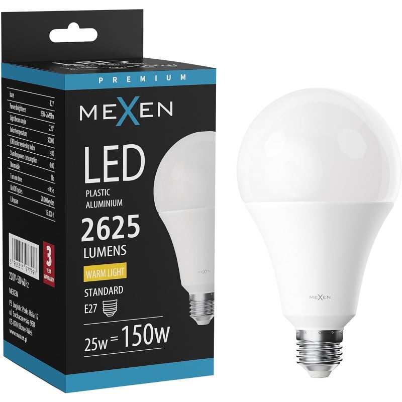 Mexen Nova LED lemputė E27, A95, 25W, Šilta - 3000K, 2625 lm - L100-E27-2530-01