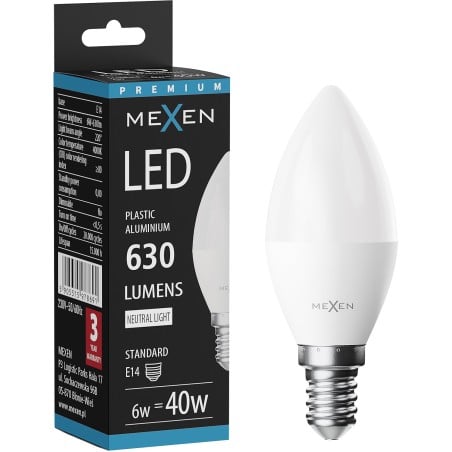 Mexen Nova LED lemputė E14, C37, 6W, Neutralus - 4000K, 630 lm - L102-E14-0640-01