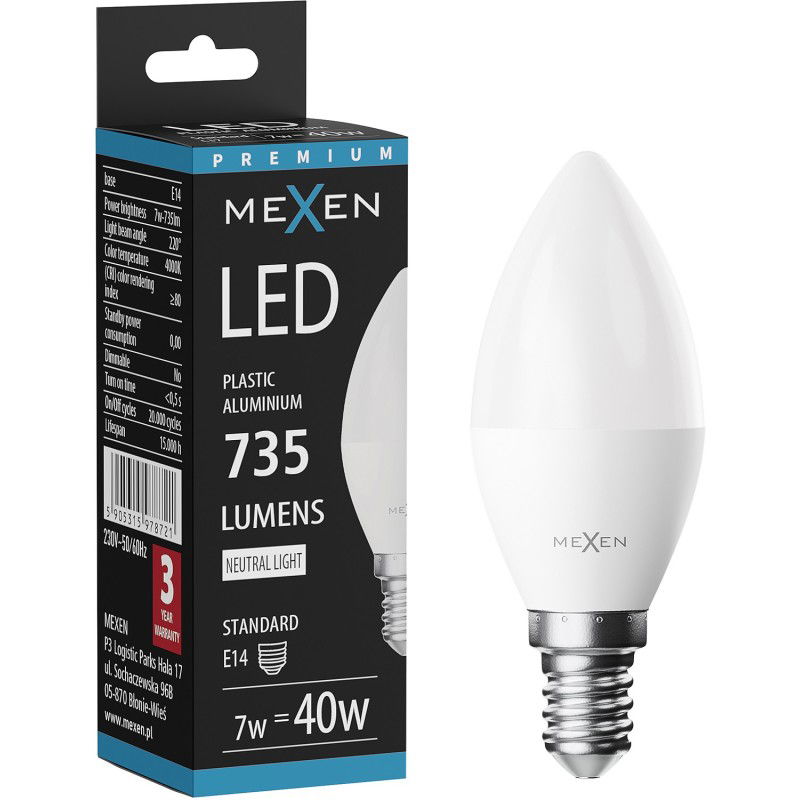 Mexen Nova LED lemputė E14, C37, 7W, Neutrali - 4000K, 735 lm - L102-E14-0740-01