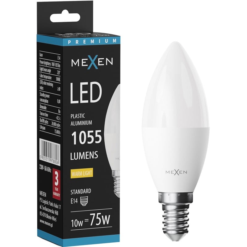 Mexen Nova LED lemputė E14, C37, 10W, Šilta - 3000K, 1055 lm - L102-E14-1030-01