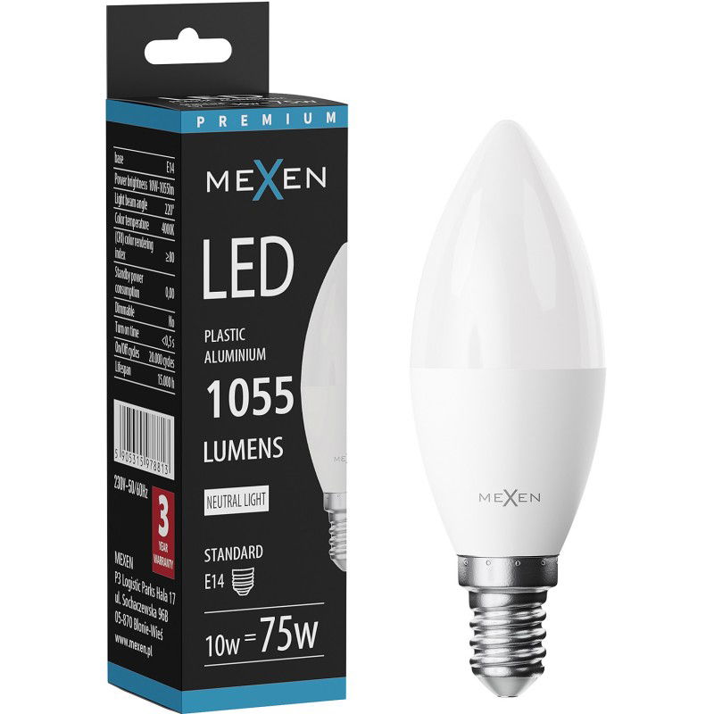 Mexen Nova LED lemputė E14, C37, 10W, Neutrali - 4000K, 1055 lm - L102-E14-1040-01