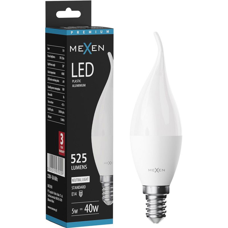 Mexen Nova LED lemputė liepsna E14, C37, 5W, Neutrali - 4000K, 525 lm - L106-E14-0540-01
