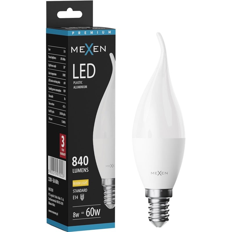 Mexen Nova LED lemputė E14, C37, 8W, Šilta - 3000K, 840 lm - L106-E14-0830-01