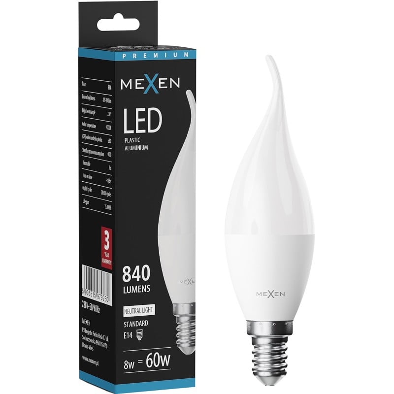 Mexen Nova LED lemputė liepsnelė E14, C37, 8W, Neutrali - 4000K, 840 lm - L106-E14-0840-01