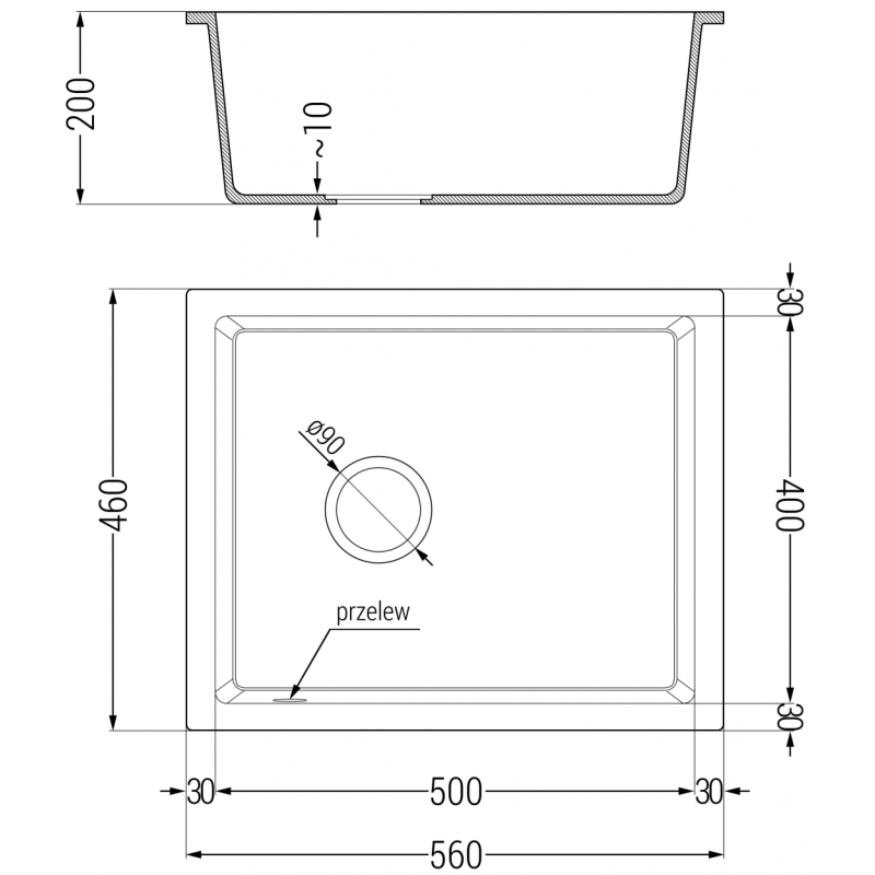 Mexen Pedro akmens masės plautuvė 1 skyrius 560 x 460 mm, baltas, auksinis sifonas - 6508561000-20-G