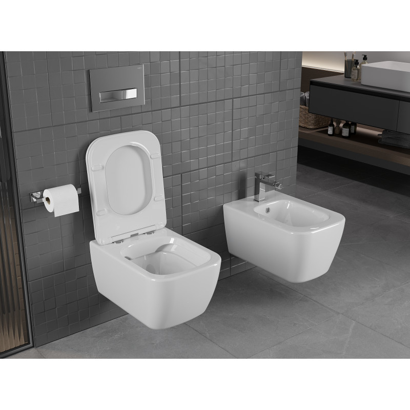 Mexen Stella Rimless WC puodelis su lėtai krintančiu dangčiu slim, duroplast, blizgus baltas - 30680900