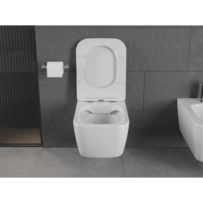 Mexen Stella Rimless WC puodelis su lėtai krintančiu dangčiu slim, duroplast, blizgus baltas - 30680900