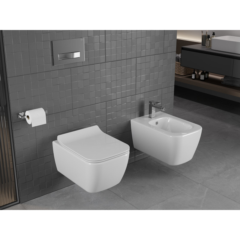 Mexen Stella Rimless WC dubuo su lėtai nusileidžiančiu dangčiu slim, duroplastikas, baltas blizgesys - 30680800