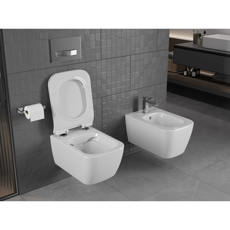 Mexen Stella Rimless WC dubuo su lėtai nusileidžiančiu dangčiu slim, duroplastikas, baltas blizgesys - 30680800